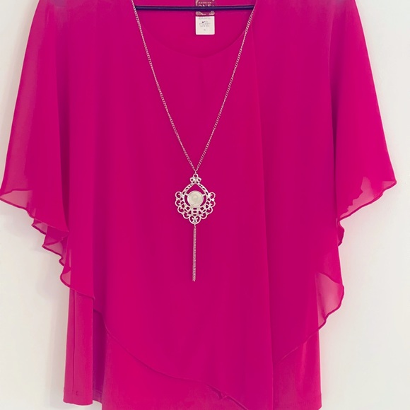 Fashion One Flowing Ladies Top With Necklace Included Color:Fuchsia Size XL - Picture 3 of 3
